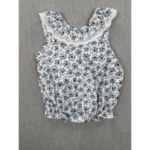 Mebie Baby Blue Blossom Floral Ruffle Lace Bow Bubble Romper NWT